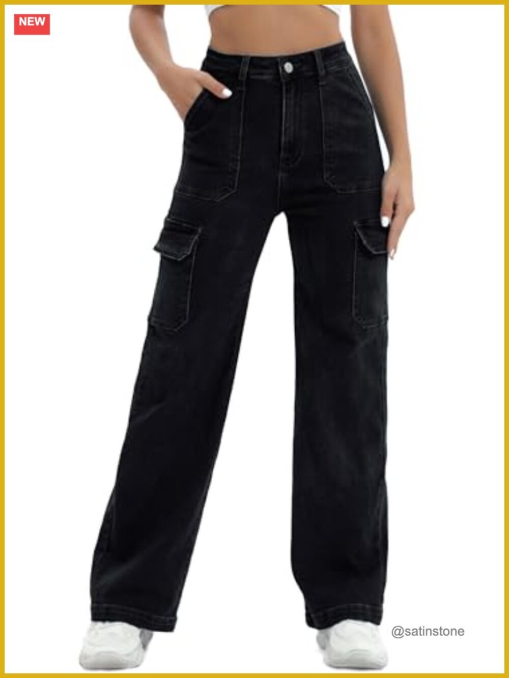 High Waist Y2K Cargo Jeans for Women Straight Leg Stretchy Lightweight 6 Pockets